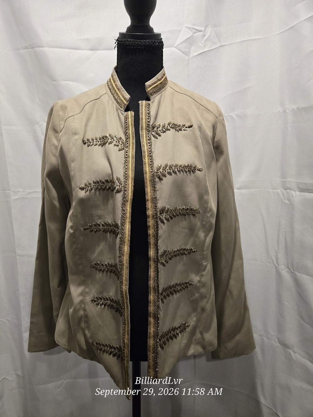 Chico's Beige Jacket with Gold Beaded Trim